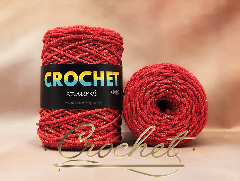 SZNUREK POLIESTROWY OKRĄGŁY 3mm CROCHET – CZERWONY + ZŁOTA NIĆ 100mb SZNUREK POLIESTROWY OKRĄGŁY 3mm CROCHET - CZERWONY + ZŁOTA NIĆ 100mb - obrazek 2