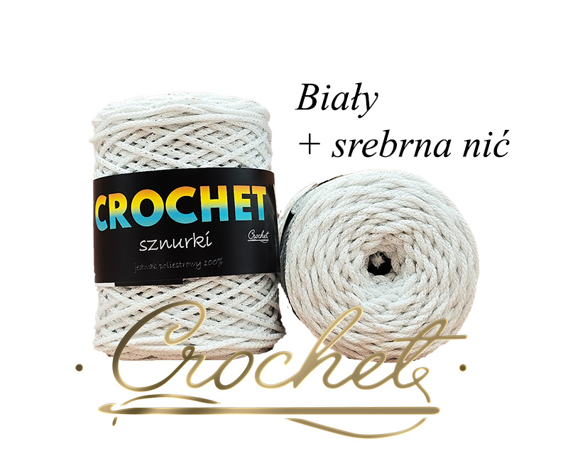 SZNUREK POLIESTROWY OKRĄGŁY 3mm CROCHET – BIAŁY + SREBRNA NIĆ 50mb SZNUREK POLIESTROWY OKRĄGŁY 3mm CROCHET - BIAŁY + SREBRNA NIĆ 50mb - obrazek 3