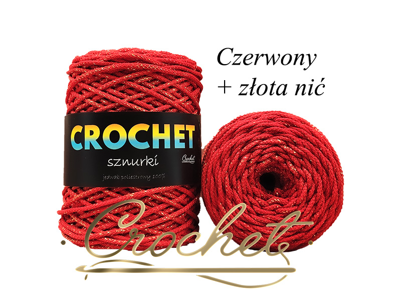 SZNUREK POLIESTROWY OKRĄGŁY 3mm CROCHET – CZERWONY + ZŁOTA NIĆ 100mb SZNUREK POLIESTROWY OKRĄGŁY 3mm CROCHET - CZERWONY + ZŁOTA NIĆ 100mb - obrazek 3