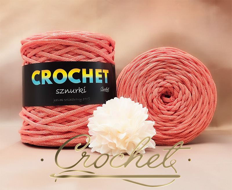 SZNUREK POLIESTROWY PŁASKI LUREX 5mm CROCHET – ŁOSOŚ + PERŁOWA NIĆ 100mb sznurek poliestrowy płaski błyszcząca nić lurex pimotki poliyarn lurex błyszcząca nić perłowa nić łosoś brzoskwinia