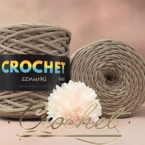 SZNUREK POLIESTROWY PŁASKI LUREX 5mm CROCHET – MOKKA + CIEMNO ZŁOTA NIĆ 100mb