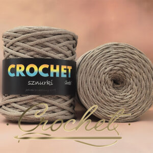 SZNUREK POLIESTROWY PŁASKI LUREX 5mm CROCHET – MOKKA + CIEMNO ZŁOTA NIĆ 100mb