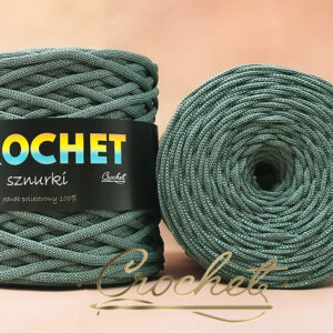 SZNUREK POLIESTROWY PŁASKI LUREX 5mm CROCHET – SZAŁWIOWY + CIEMNO PERŁOWA NIĆ 100mb