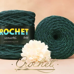 SZNUREK POLIESTROWY PŁASKI LUREX 5mm CROCHET – ZIELEŃ BUTELKOWA + CIEMNO PERŁOWA NIĆ 100mb
