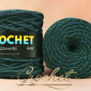SZNUREK POLIESTROWY PŁASKI LUREX 5mm CROCHET – ZIELEŃ BUTELKOWA + CIEMNO PERŁOWA NIĆ 100mb