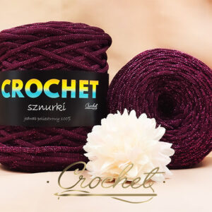 SZNUREK POLIESTROWY PŁASKI LUREX 5mm CROCHET – OBERŻYNA + FUKSJOWA NIĆ 50mb