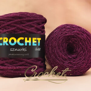 SZNUREK POLIESTROWY PŁASKI LUREX 5mm CROCHET – OBERŻYNA + FUKSJOWA NIĆ 50mb