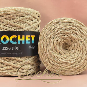 SZNUREK POLIESTROWY PŁASKI LUREX 5mm CROCHET – JASNY BEŻ + ZŁOTA NIĆ 100mb