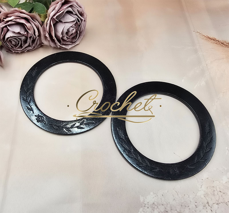 DREWNIANE USZY DO TOREBKI – CROCHET – KOŁO RÓŻYCZKA CZARNY !!!OUTLET!!! rączki drewniane do torebki okrągłe uszy do torebki z drewna z grawerem drewniane rączki do koszyka temu shine
