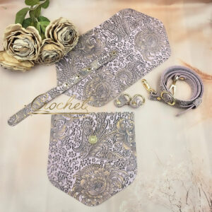 ZESTAW SKÓRZANY BAZA ASTRID – CROCHET – ZŁOTY PRINT PINK EDITION OBSZYCIE BABY PINK OKUCIA ZŁOTE IT