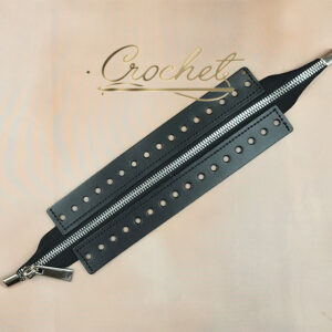 BAZA Z ZAMKIEM SKÓRZANA – ZAMEK CROCHET – 25cm CZARNY GŁADKI OKUCIA SREBRNE IT METALOWE KOŃCÓWKI