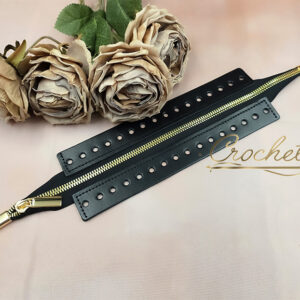 BAZA Z ZAMKIEM SKÓRZANA – ZAMEK CROCHET – 20cm CZARNY GŁADKI OKUCIA ZŁOTE IT METALOWE KOŃCÓWKI