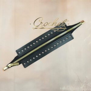 BAZA Z ZAMKIEM SKÓRZANA – ZAMEK CROCHET – 20cm CZARNY GŁADKI OKUCIA ZŁOTE IT METALOWE KOŃCÓWKI