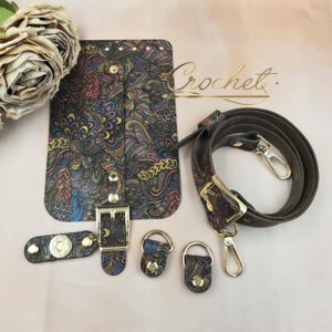 ZESTAW SKÓRZANY DO TOREBKI – CROCHET – KLAPKA 12x18cm KOLOROWY WZÓR OKUCIA ZŁOTE IT3 MOKKA EDITION !!!LIMITOWANY WZÓR!!!