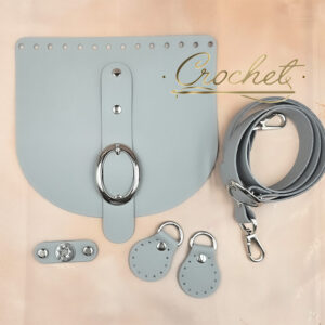 ZESTAW SKÓRZANY DO TOREBKI – CROCHET – 20x18cm KLAMRA POPIELATY OKUCIA SREBRNE IT