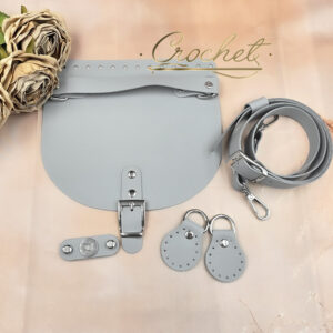 ZESTAW SKÓRZANY DO TOREBKI – 20x18cm RĄCZKA POPIELATY OKUCIA SREBRNE IT3