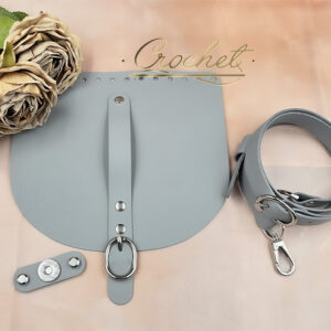 ZESTAW SKÓRZANY DO TOREBKI – CROCHET – 20x18cm POPIELATY OKUCIA SREBRNE IT – ZESTAW NR2