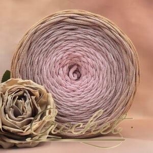 SZNUREK OMBRE POLIESTROWY 5mm – PŁASKI – SWEET CHAI + BŁYSZCZĄCA  NIĆ 225m CROCHET