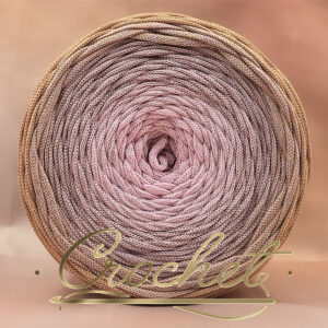 SZNUREK OMBRE POLIESTROWY 5mm – PŁASKI – SWEET CHAI + BŁYSZCZĄCA  NIĆ 225m CROCHET