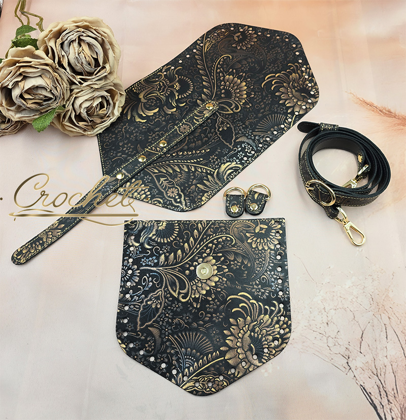 ZESTAW SKÓRZANY BAZA ASTRID – CROCHET -ZŁOTY PRINT GLAMOUR EDITION OBSZYCIE ZŁOTE OKUCIA ZŁOTE IT zestaw skórzany baza astrid do torebki oreo