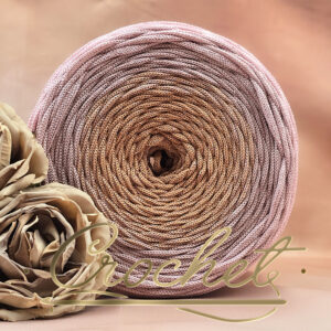 SZNUREK OMBRE POLIESTROWY 5mm – PŁASKI – POWDER GLOW + BRUDNY RÓŻ NIĆ 225m CROCHET