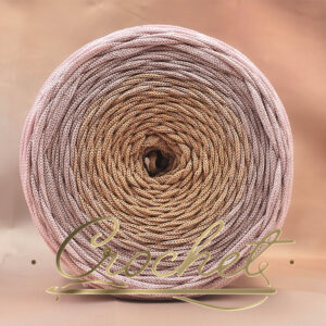 SZNUREK OMBRE POLIESTROWY 5mm – PŁASKI – POWDER GLOW + BRUDNY RÓŻ NIĆ 225m CROCHET