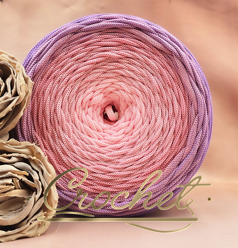 SZNUREK OMBRE POLIESTROWY 5mm – PŁASKI – FIOREN TINA 250m CROCHET sznurek poliestrowy płaski ombre fioren tina pudrowy róż zawilec lawenda