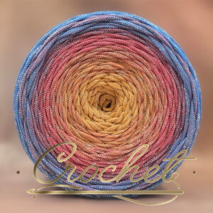 SZNUREK OMBRE POLIESTROWY 5mm – PŁASKI – CANDY SHINE + BŁYSZCZĄCA NIĆ 220m CROCHET