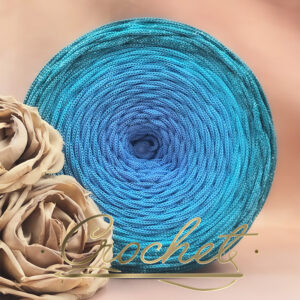 SZNUREK OMBRE POLIESTROWY 5mm – PŁASKI – OCEAN SHIMMER + BŁYSZCZĄCA NIĆ 200m CROCHET !!!3xłączenie + brak 1 przejścia NIE PRZESZKADZA W ROBÓTCE!!!