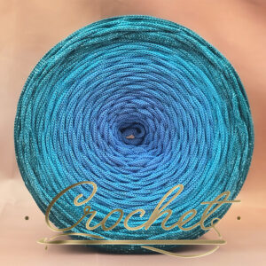 SZNUREK OMBRE POLIESTROWY 5mm – PŁASKI – OCEAN SHIMMER + BŁYSZCZĄCA NIĆ 200m CROCHET !!!3xłączenie + brak 1 przejścia NIE PRZESZKADZA W ROBÓTCE!!!