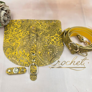 ZESTAW SKÓRZANY FOLIOWANY WZORKI – CROCHET MATCH/SŁONECZNY – 20x18cm PASECZEK ZŁOTY PRINT OKUCIA ZŁOTE IT – SUNNY EDITION