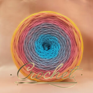 SZNUREK OMBRE POLIESTROWY 5mm – PŁASKI – SŁONECZNE NIEBO 250m – CROCHET