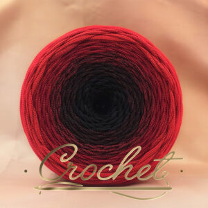 SZNUREK OMBRE POLIESTROWY 5mm – PŁASKI – CZARNY BURGUND 255m CROCHET