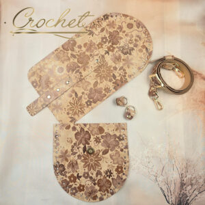 ZESTAW SKÓRZANY BAZA FREYA – CROCHET – BEŻOWO BRĄZOWE KWIATY LIGHT CAMEL EDITION OKUCIA ZŁOTE IT3