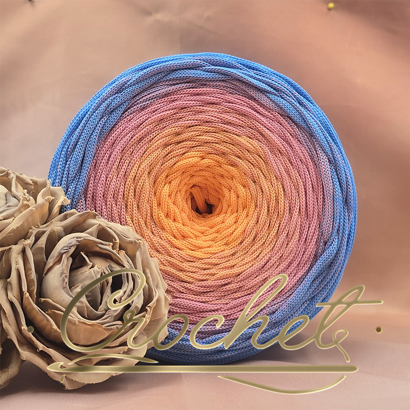 SZNUREK OMBRE POLIESTROWY 5mm – PŁASKI – FIORI PASTELLO 245m CROCHET sznurek poliestrowy płaski ombre FIORI PASTELLO HERBACIANY RÓŻ ZAWILEC NIEBIESKI