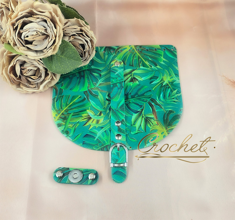 KLAPKA DO TOREBKI WZORKI – CROCHET MATCH/LAGUNA – 20x18cm PASECZEK MONSTERA OKUCIA SREBRNE IT4 – LAGOON EDITION Klapka do torebki ozdobna wzorzysta klapka skórzana klapka do torebki 20x18 monstera lagoon edition