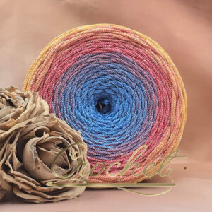 SZNUREK OMBRE POLIESTROWY 5mm – PŁASKI – CANDY GLOW + BŁYSZCZĄCA NIĆ 220m CROCHET