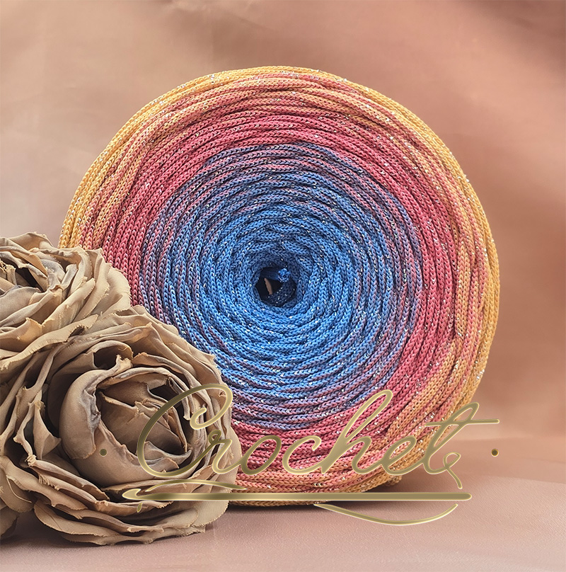 SZNUREK OMBRE POLIESTROWY 5mm – PŁASKI – CANDY GLOW + BŁYSZCZĄCA NIĆ 220m CROCHET sznurek poliestrowy asznurek poliestrowy płaski 5mm plaster miodu koszyk kłosek najlepszy sznurek na rynku poliester 5mm CANDY GLOW NIEBIESKI CUKIERKOWY RÓŻ HERBACIANY RÓŻ SREBRNA NIĆ LUREX
