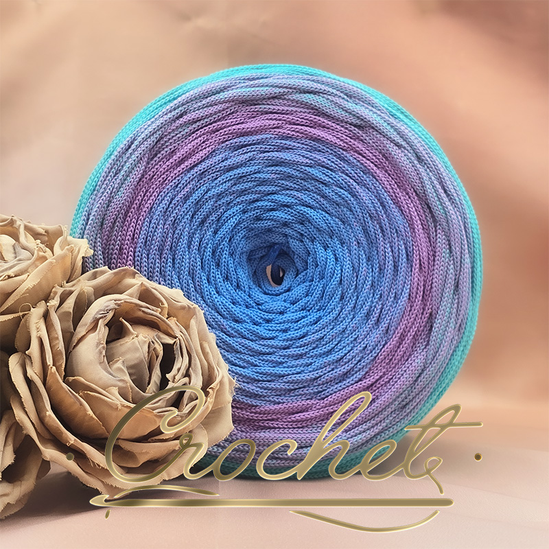 SZNUREK OMBRE POLIESTROWY 5mm – PŁASKI – BLU SERENO 250m CROCHET sznurek poliestrowy płaski ombre BLU SERENO NIEBIESKI LAWENDA JASNY TURKUS